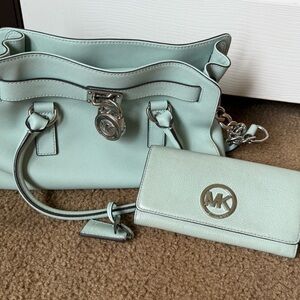 Michael Kors Light Green Satchel and Wallet Set